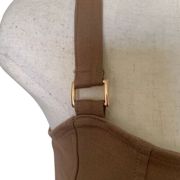 H&M Brown Thong Bodysuit Top with Gold Detail Women’s Size S - Picture 5 of 9